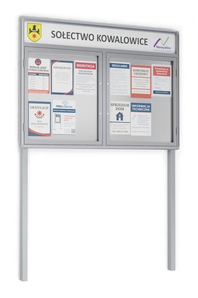 dwuskrzydłowa gablota stojąca z panelem