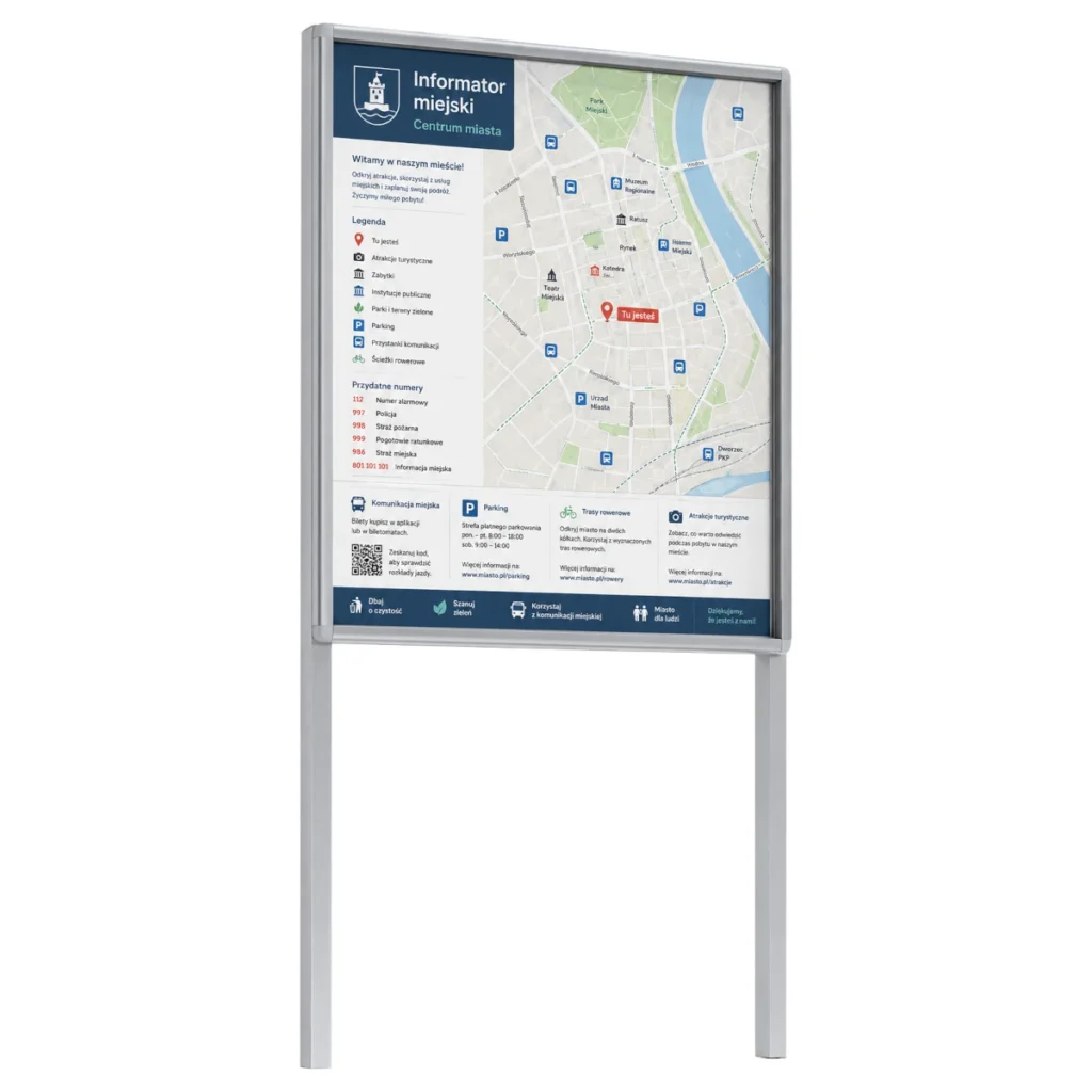 miejska tablica wolnostojąca z mapą